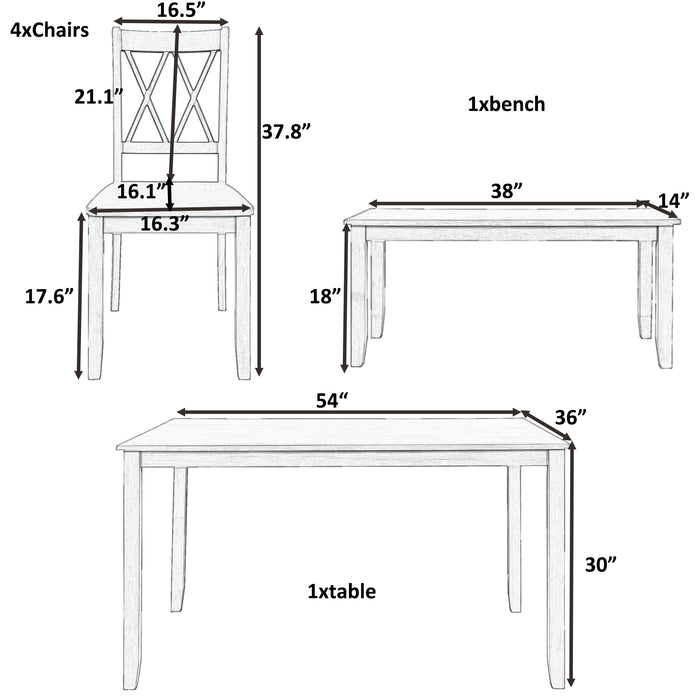 6-piece Farmhouse Rustic Dining Table set - White + Cherry