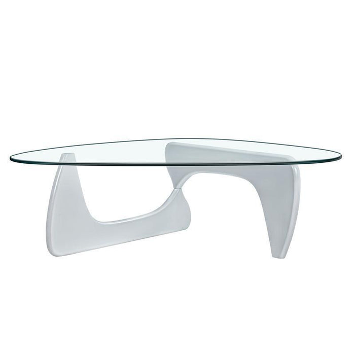 Modern Triangle coffee table with Clear Glass Top for Living Room - White