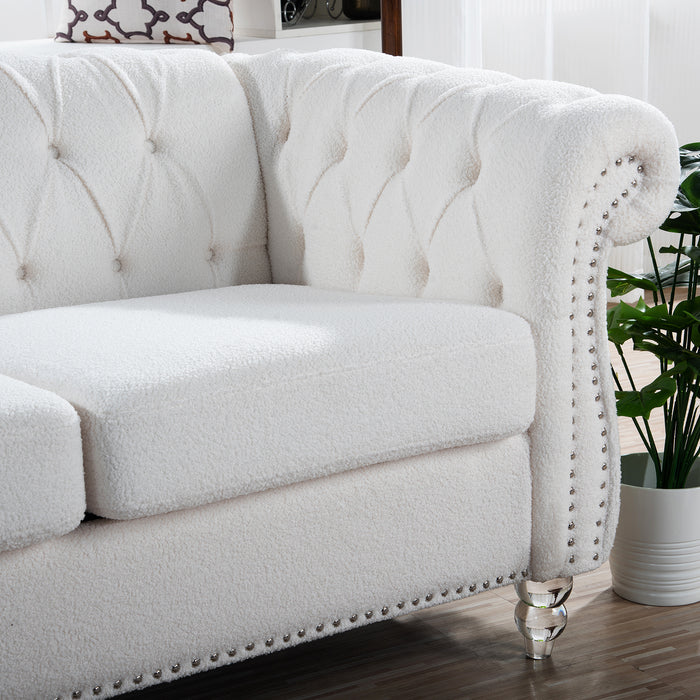 Rolled Arm Chesterfield 3 Seater Sofa - White