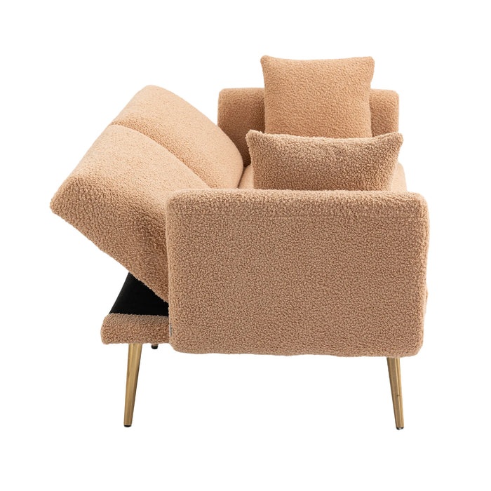 Modern  Velvet  Sofa Futon - Camel Teddy