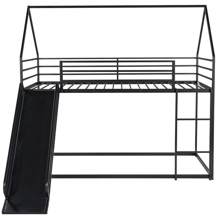 Twin over Twin House Bunk Bed with Ladder and Slide - Black