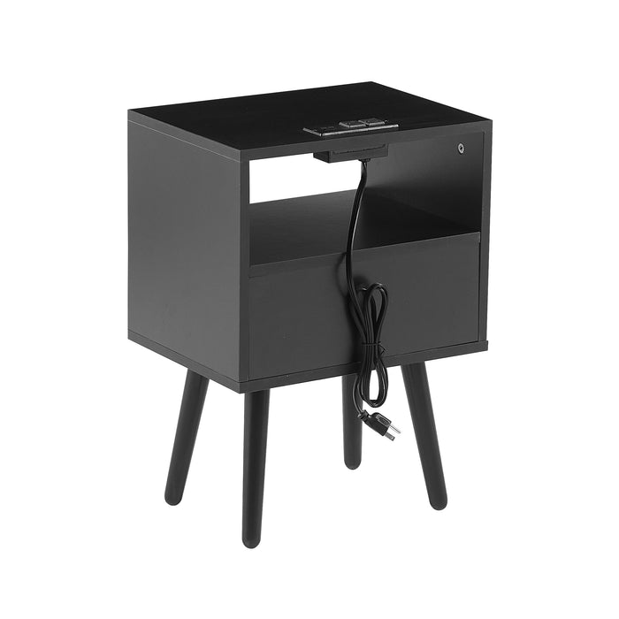 Rattan End table with Power Outlet  & USB Ports  -black