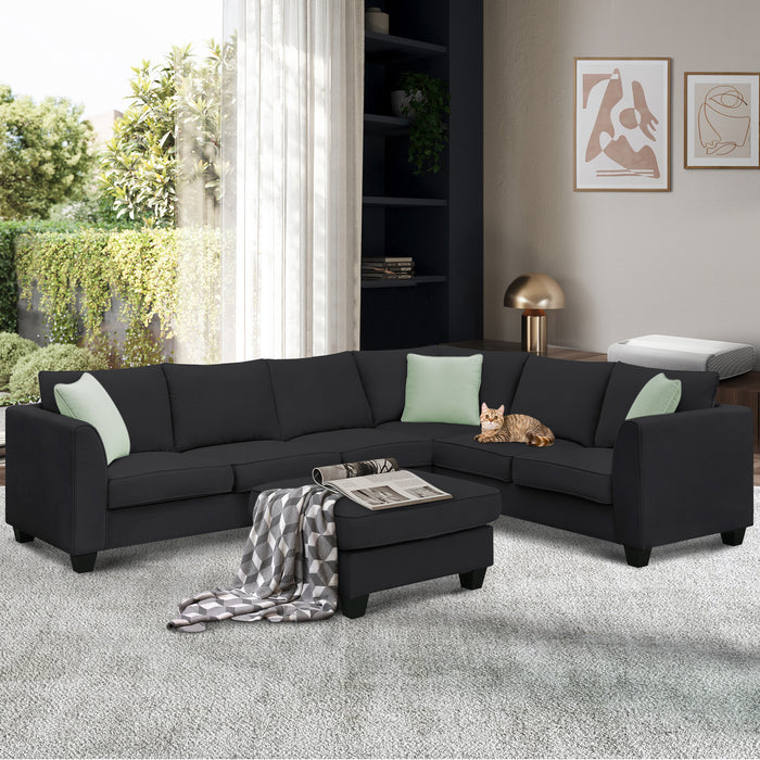 7 Seats Modular Sectional Sofa with Ottoman - Black