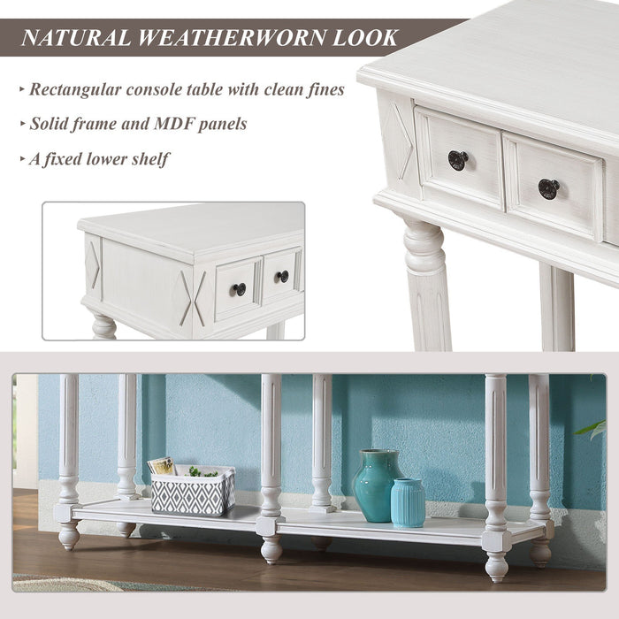 Retro Console Entryway Table - Antique White