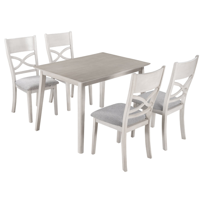 5-Piece Farmhouse Rustic Wood Kitchen Dining Table Set - Light Grey + White