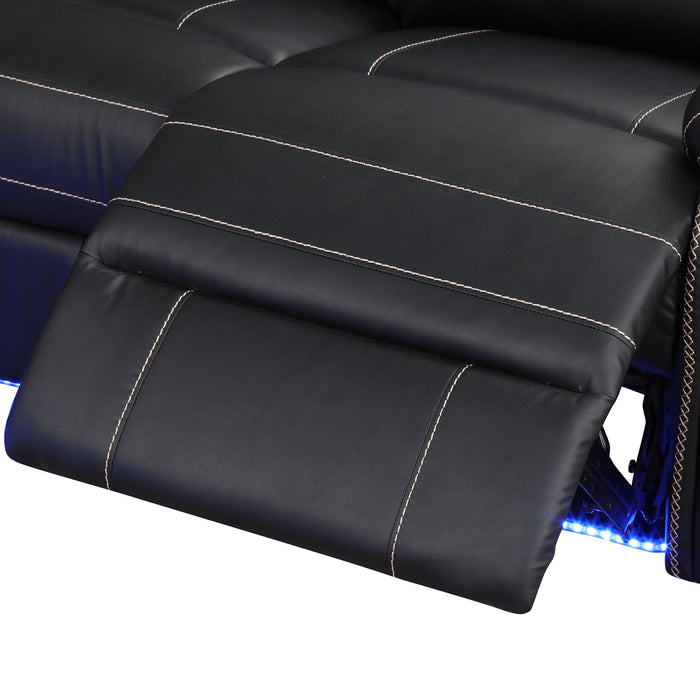 Modern Faux Leather Manual Reclining with Center Console & LED Light - Black