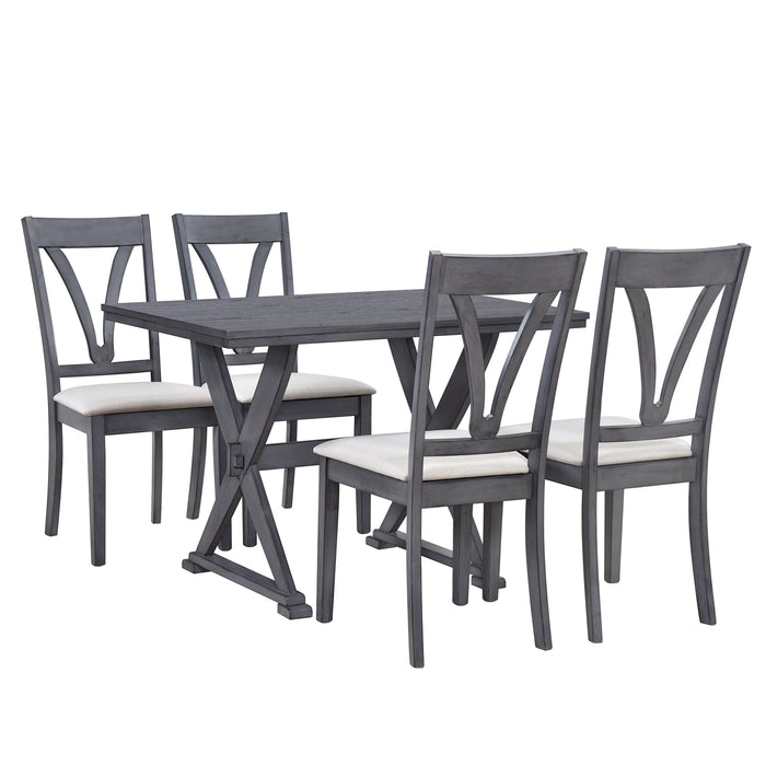 5-Piece Mid-Century Wood Dining Table Set - Antique Grey