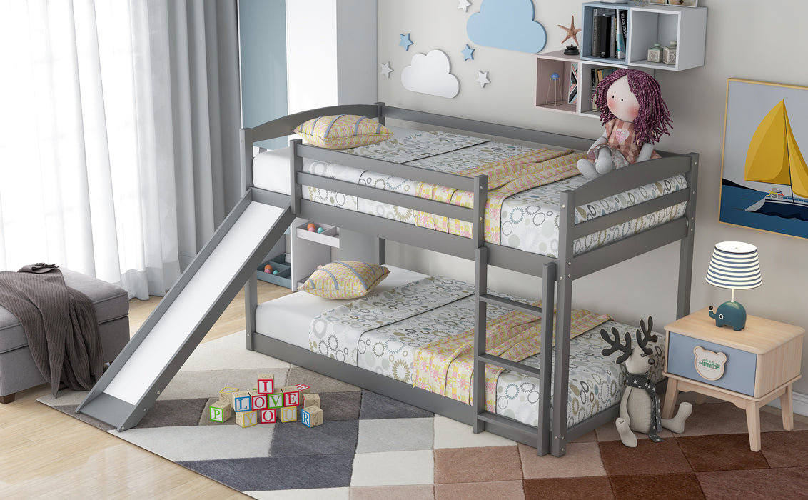 Twin over Twin Bunk Bed with Convertible Slide and Ladder - Gray