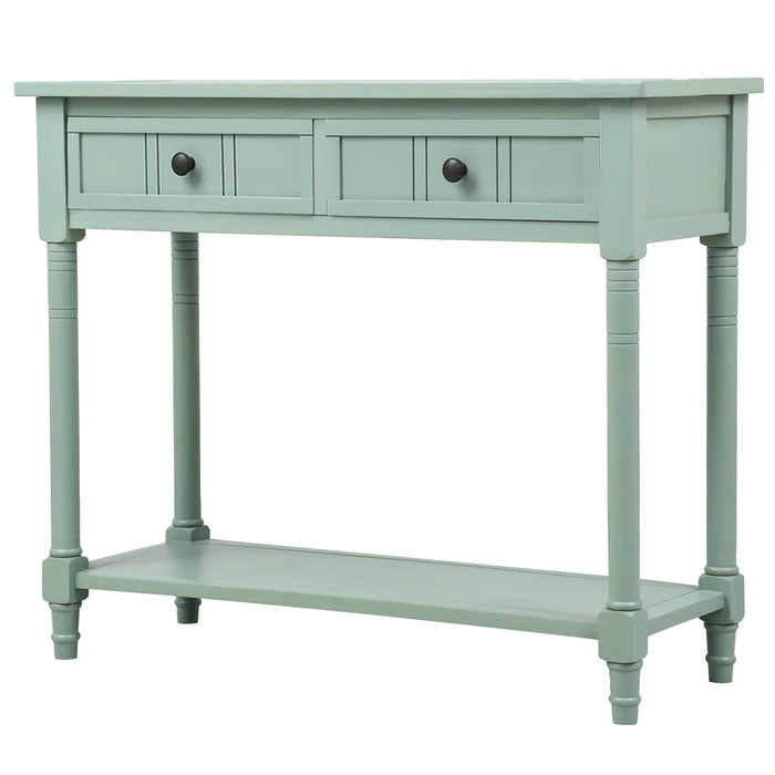 Console Table, Traditional Design with Two Drawers and Bottom Shelf - Retro blue