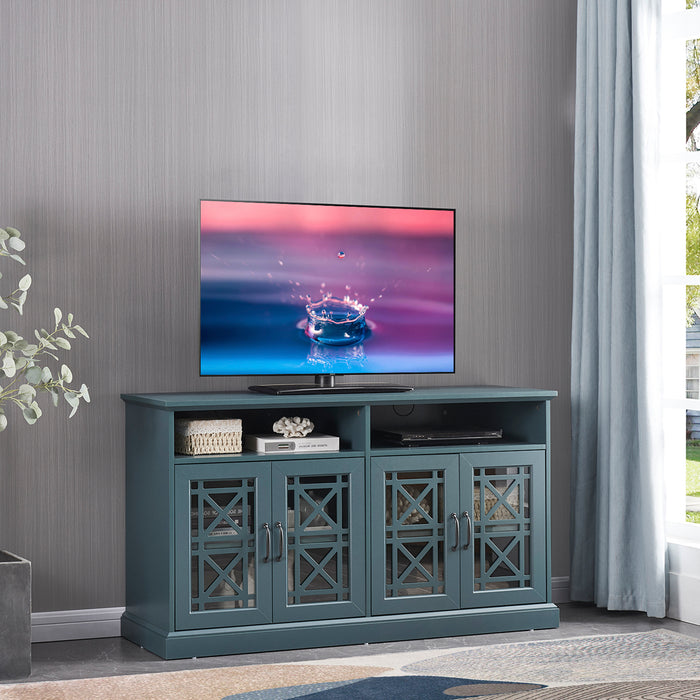 Wooden TV Console, Storage Buffet Cabinet ,- Dark Teal