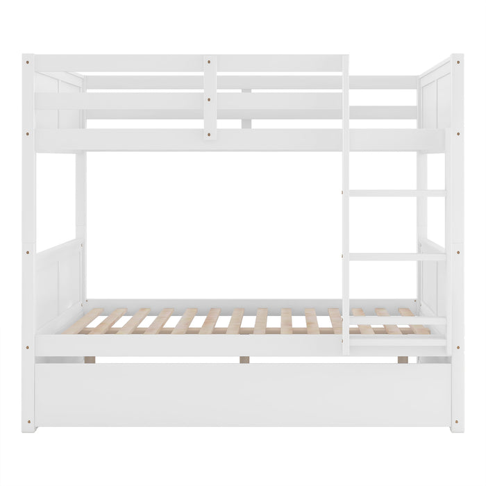 Full Over Full Bunk Bed with Twin Size Trundle - White