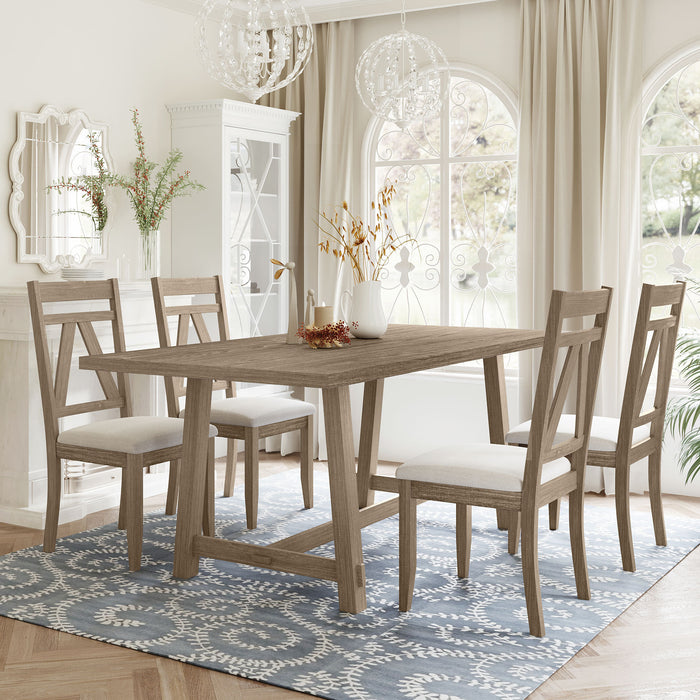 5-Piece Large Rustic Dining Table Set - Brown