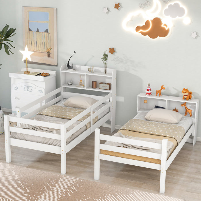 Twin Over Twin Bunk Beds with Bookcase Headboard - White