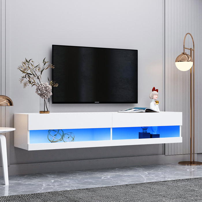 Wall Mounted Floating 80" TV Stand with 20 Color LEDs White