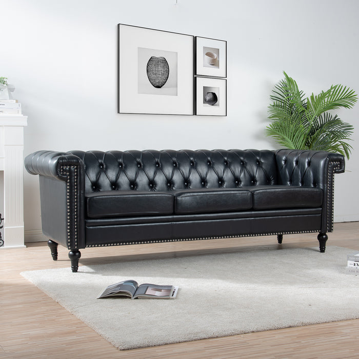 Traditional  Square Arm Chesterfield 3 seater Sofa - Black