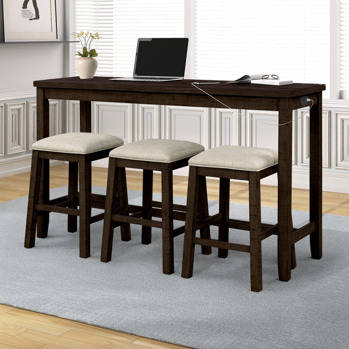 4- Pieces Counter Height Table with Fabric Padded Stools - Brown