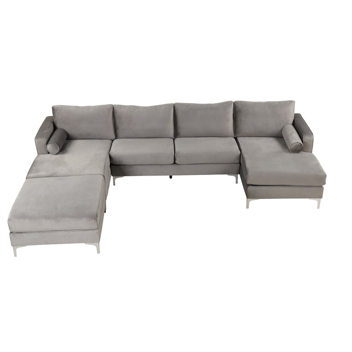 Modern Velvet Fabric Couch Reversible Chaise Sofa