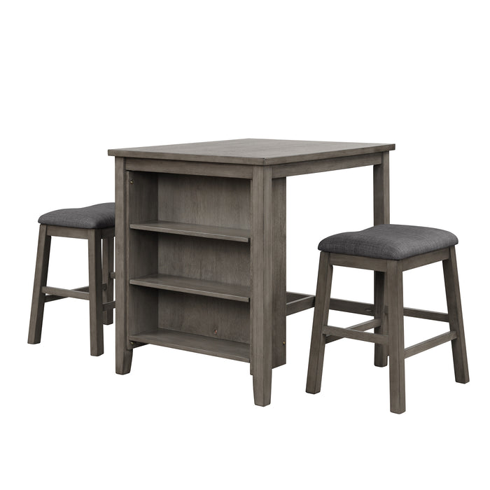 3-Piece Dining Table with Padded Stools - Dark Gray