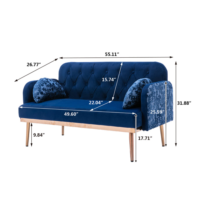 Modern Velvet  Sofa Futon - Navy