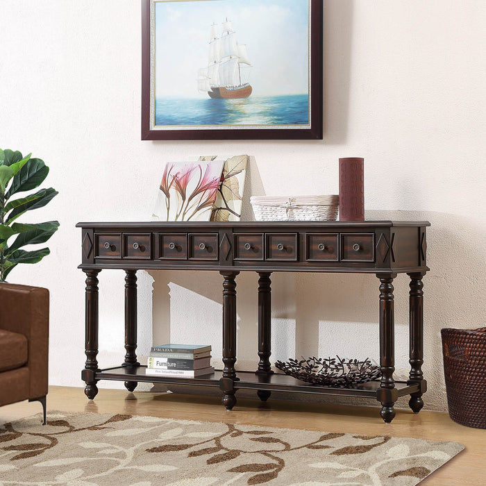 Retro Console Entryway Table - Distressed Black