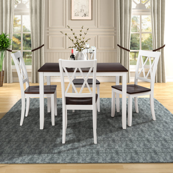 5-Piece Dining Table Set (White+Cherry)