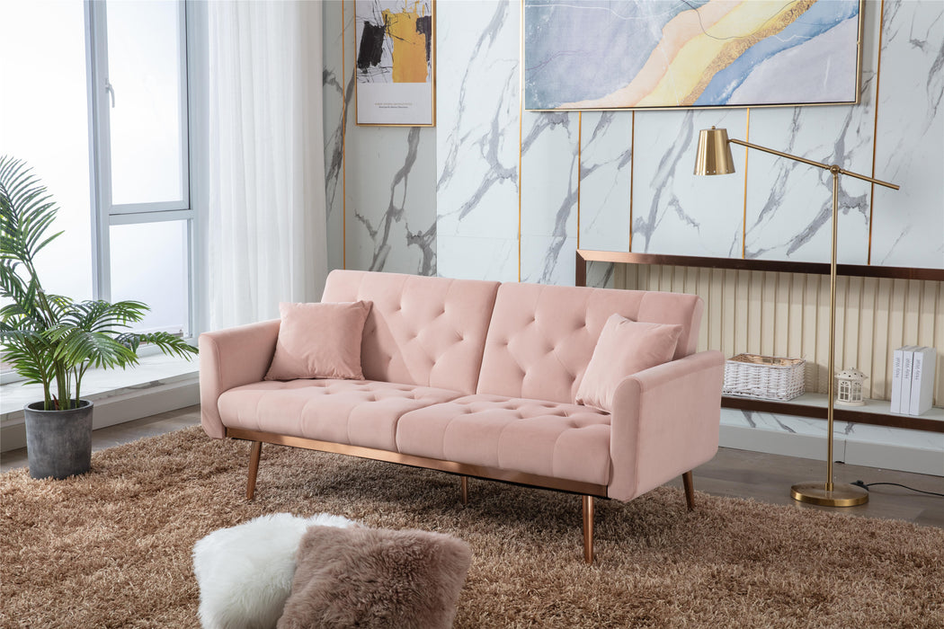 Velvet  loveseat with rose gold metal feet