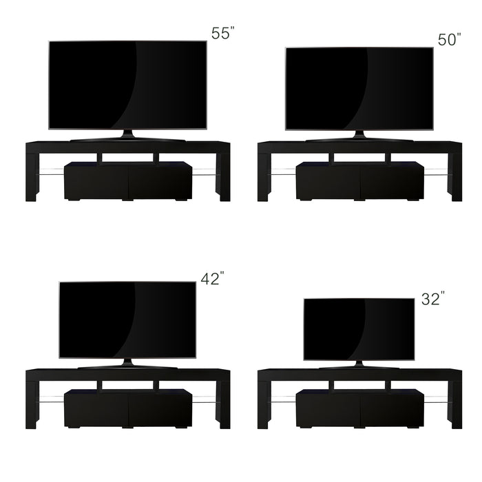 Modern Black TV Stand, 20 Colors LED TV Stand w/Remote Control Lights