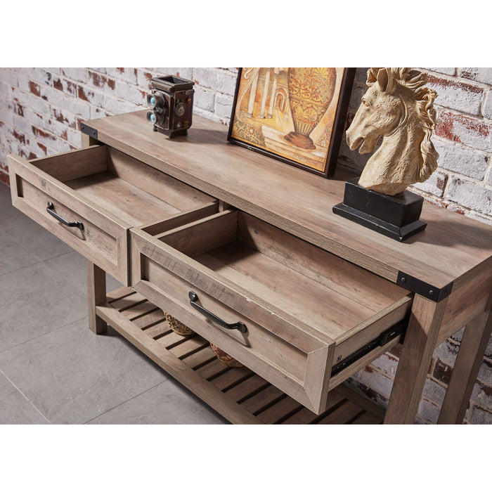 Console Table With Drawers And Shelf - Grey Walnut