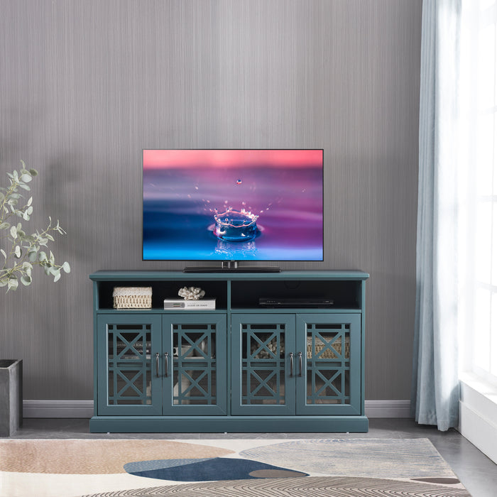 Wooden TV Console, Storage Buffet Cabinet ,- Dark Teal