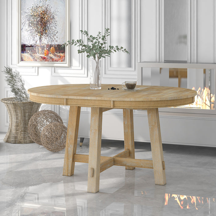 Farmhouse Round Extendable Dining Table with 16" Leaf (Natural Wood Wash)