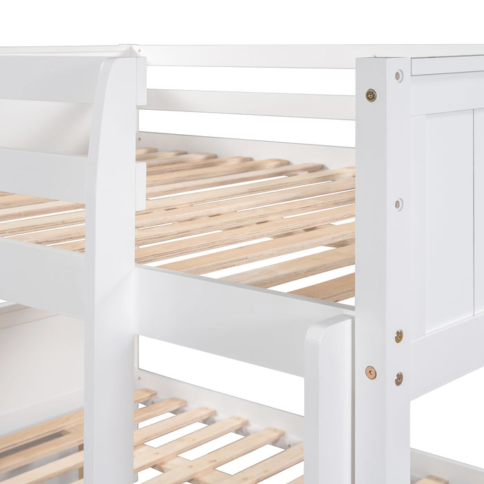 Full Over Full Bunk Bed with Twin Size Trundle - White