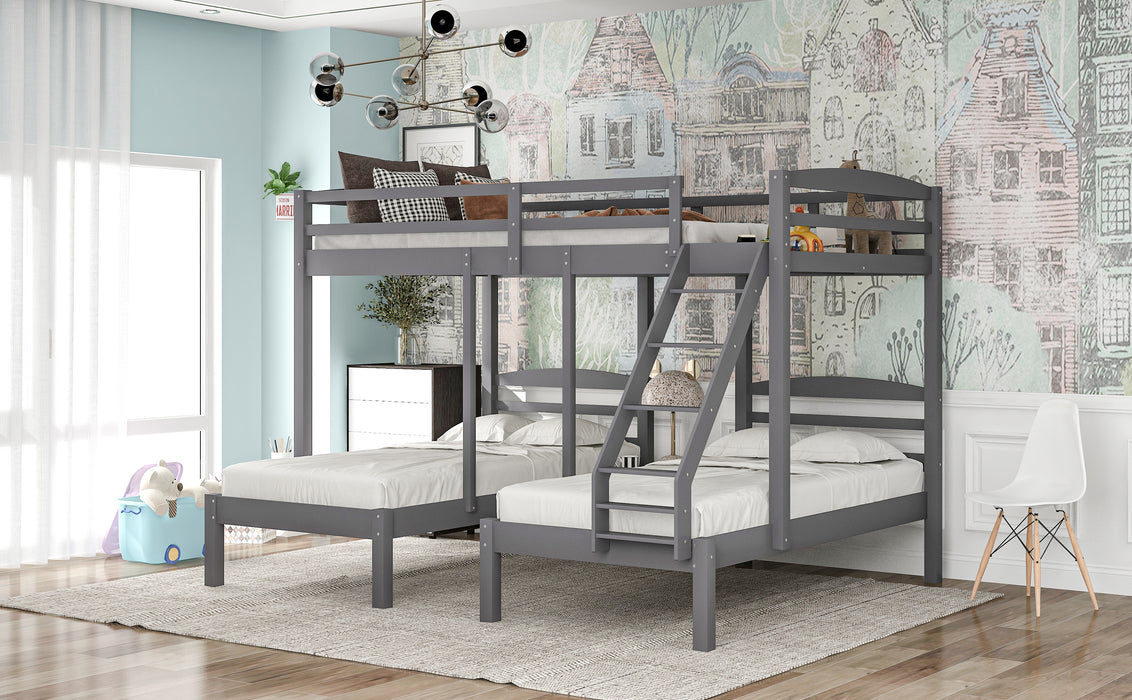 Full over Twin & Twin Bunk Bed, Triple Bunk Bed - Gray