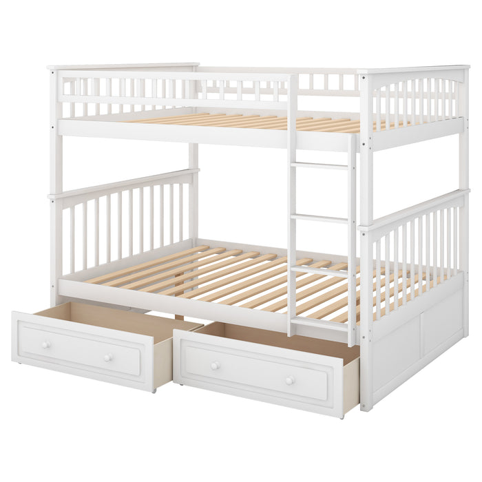 Full over Full Bunk Bed with Drawers - White