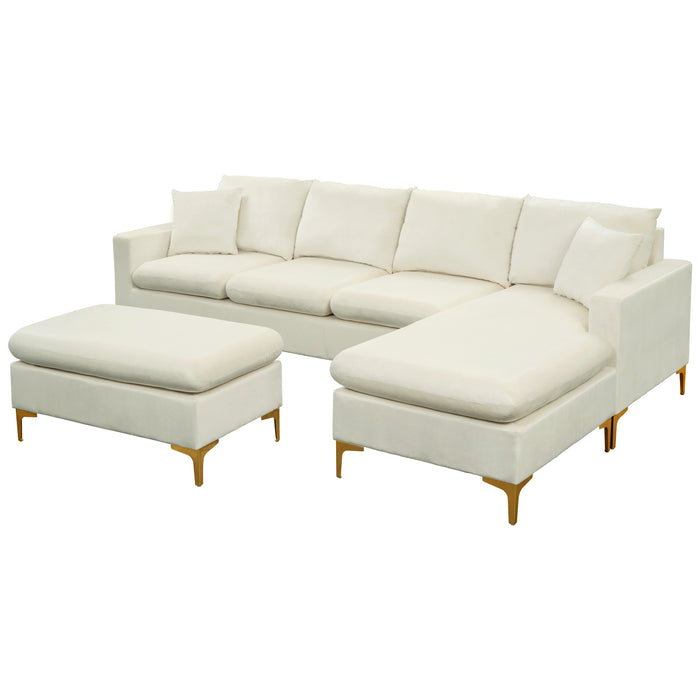 L-Shape Sectional Sofa with Ottoman -Cream