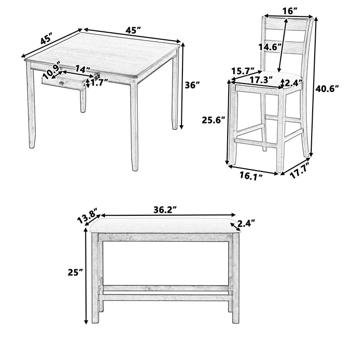 6-Piece Wood Dining Table Set with Storage Drawer - Walnut