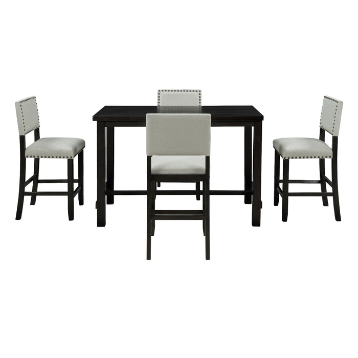 5-Piece Counter Height Dining Set - Espresso + Beige