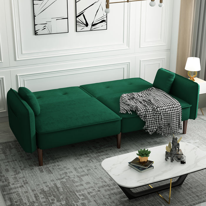 Convertible Sofa Bed with Wood Legs - Green