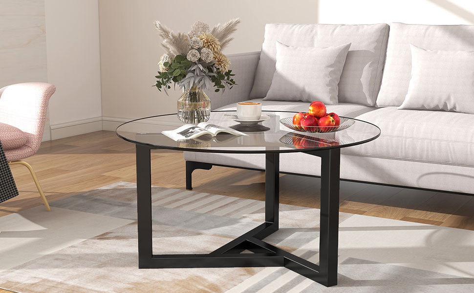 Round Glass Coffee Table (Black)