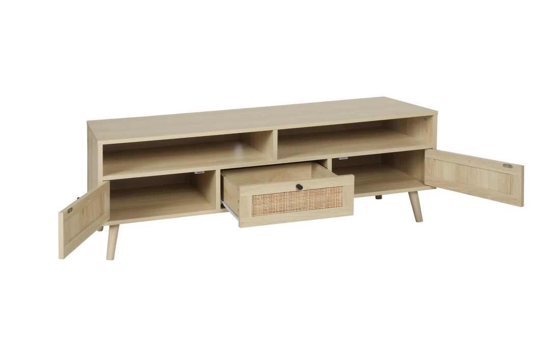 Rattan TV Stand with Solid Wood Feet - Natural