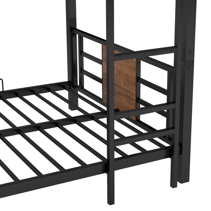 Twin Size Triple Metal Bunk Bed - Brown