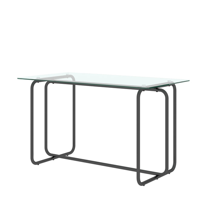 1-piece Rectangle Dining Table with Black Metal Frame, Tempered Glass (Transparent+Black)