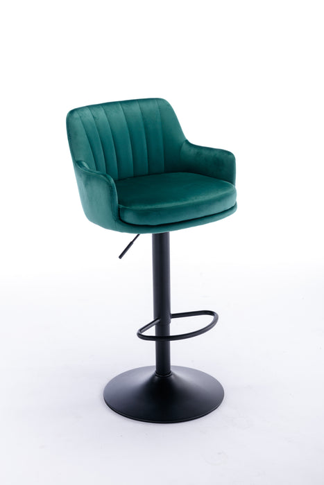 Adjustable Velvet Barstools with Back and Footrest - Green