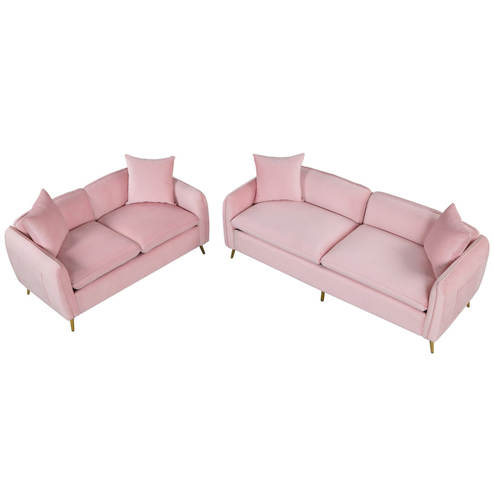 2 Piece Velvet Upholstered Sofa Sets, Pink