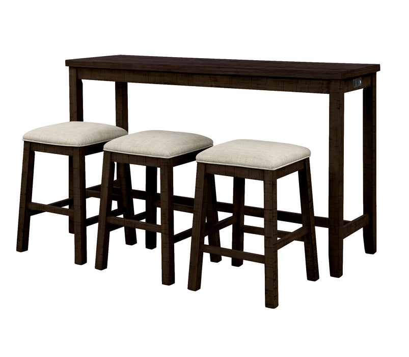 4- Pieces Counter Height Table with Fabric Padded Stools - Brown