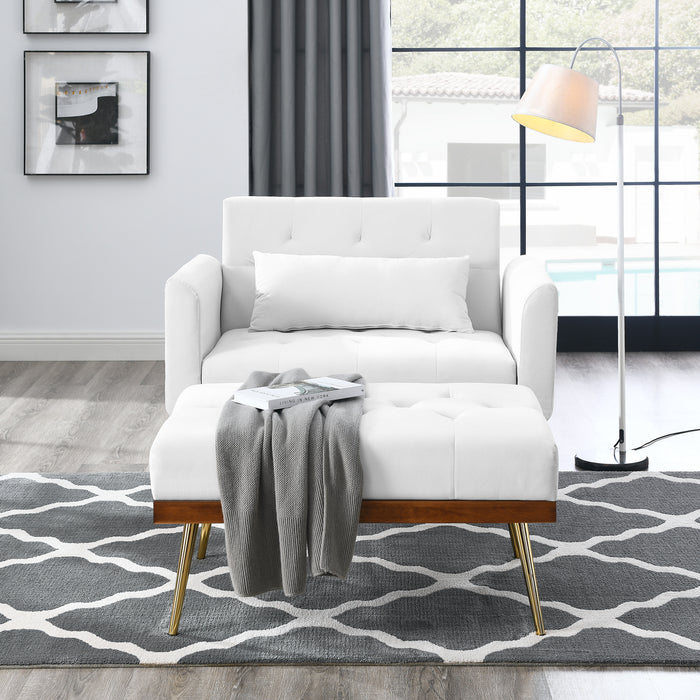 Recline Sofa Chair with Ottoman, - White (40.5”x33”x32”)