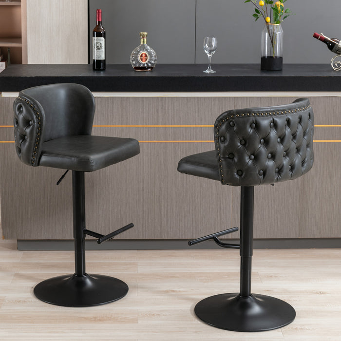 Modern PU Upholstered Bar Stools with Whole Back Tufted - Dark Grey