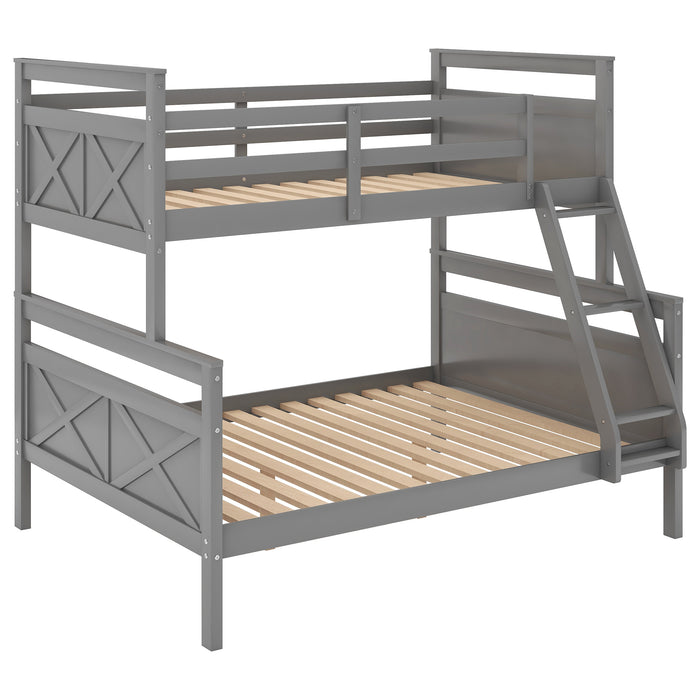 Twin over Full Bunk Bed with ladder & Safety Guardrail - Gray