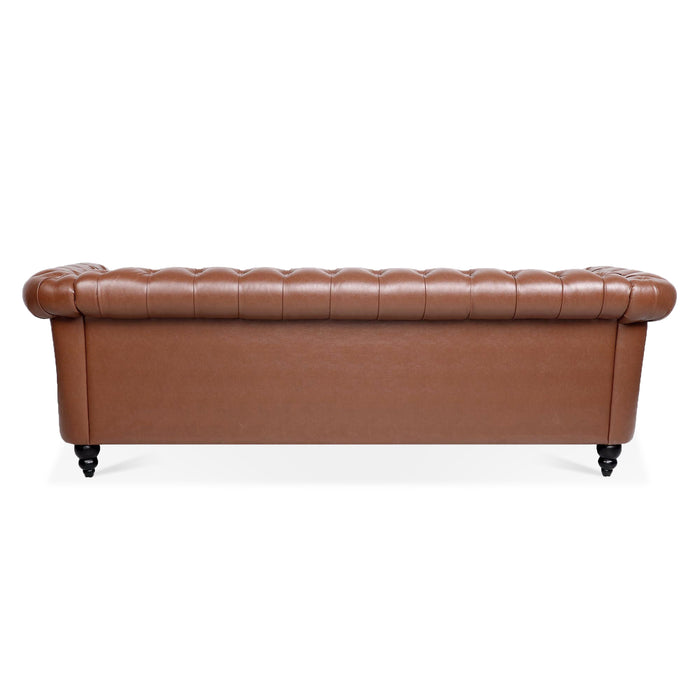 Rolled Arm Chesterfield 3 Seater Sofa - Brown