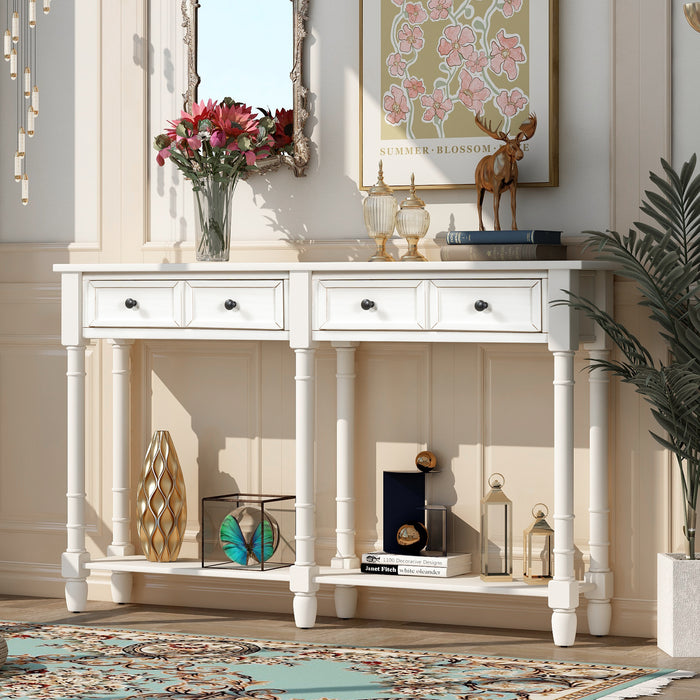 Console Table with Two Storage Drawers - Ivory White