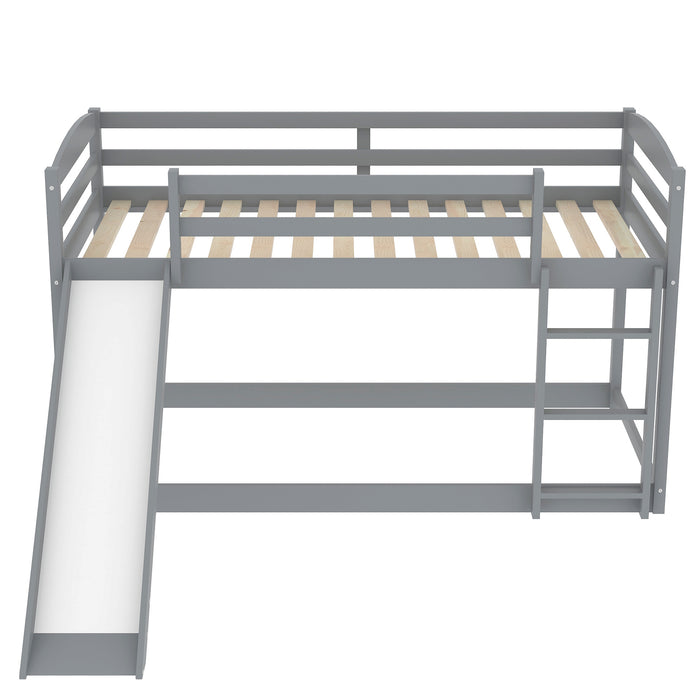 Twin over Twin Bunk Bed with Convertible Slide and Ladder - Gray